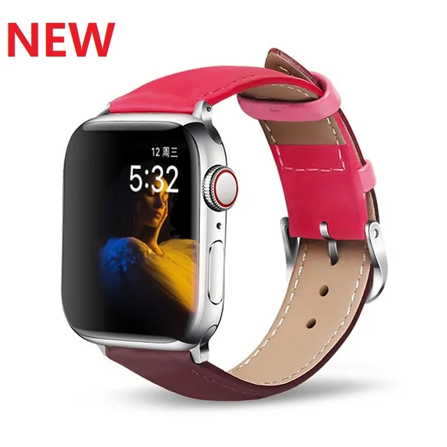 Red wine with pink leather loop strap for apple watch band 42mm 44mm series 4 5 bracelet 38mm 40mm strap for iwatch 3 2 1 watchband accessories - Цвет ремешка: Red wine with pink