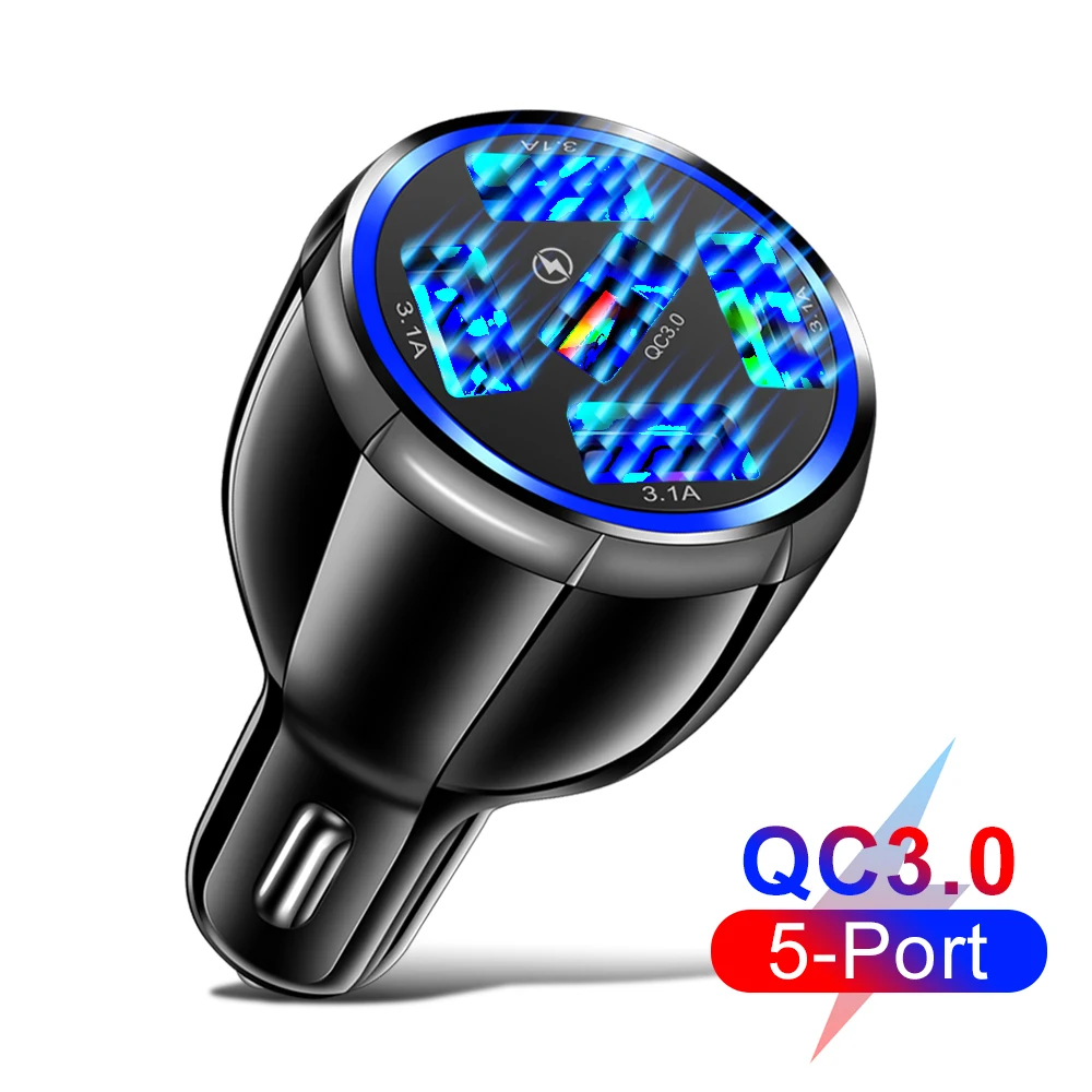 Quick Charge 3.0 4.0 Car Charger For iPhone 12 pro max 5 Ports USB Chargers For Phone Fast Charging For Xiaomi mi 10 Car-Charger usb c car