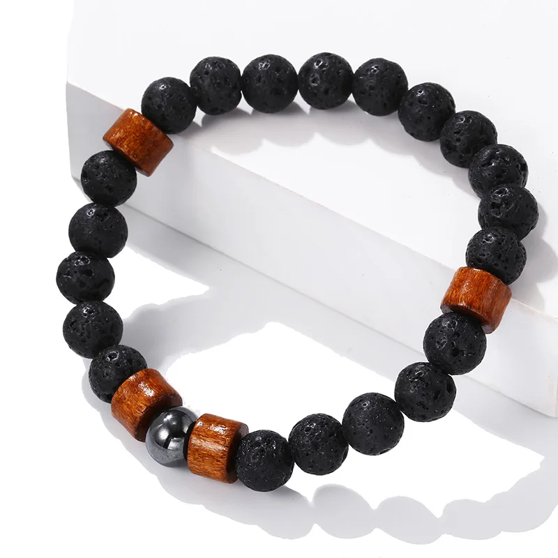 

2019 Vintage Black Beaded Bracelet Boho Elastic Women Men Simple Classical Bracelet Lava Stone Strand Handmade Wristband Gift