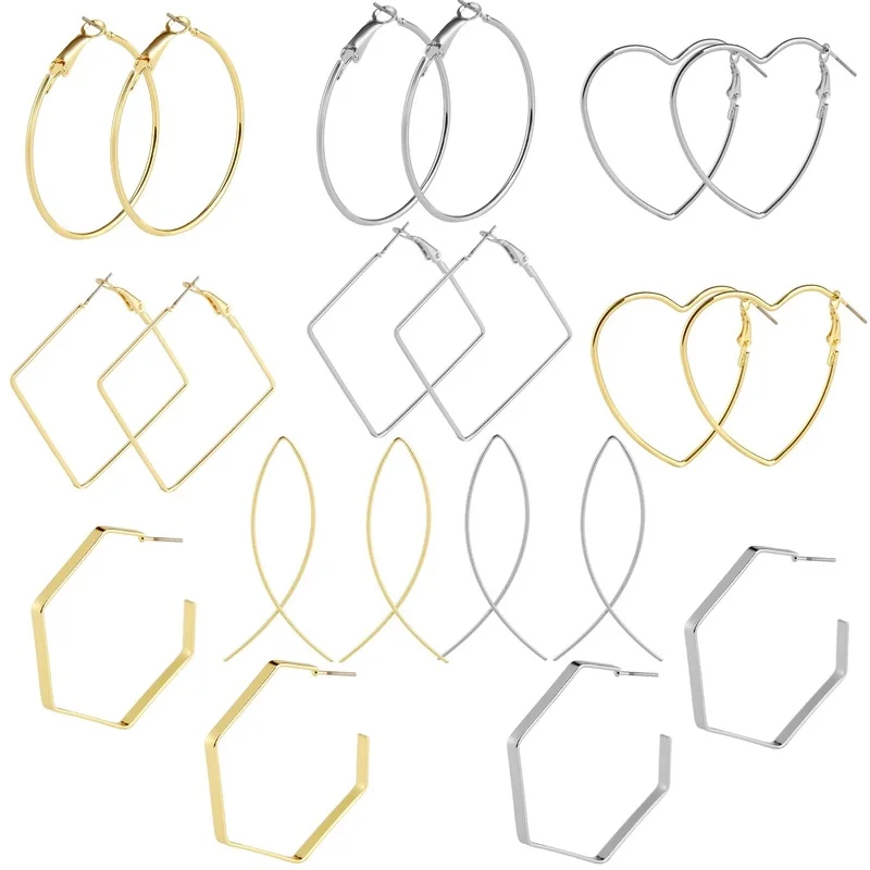 

5 style Simple Big Round Hoop Earrings Heart-shaped Square Fish Polygon Geometric Earrings for Women Fashion Jewelry