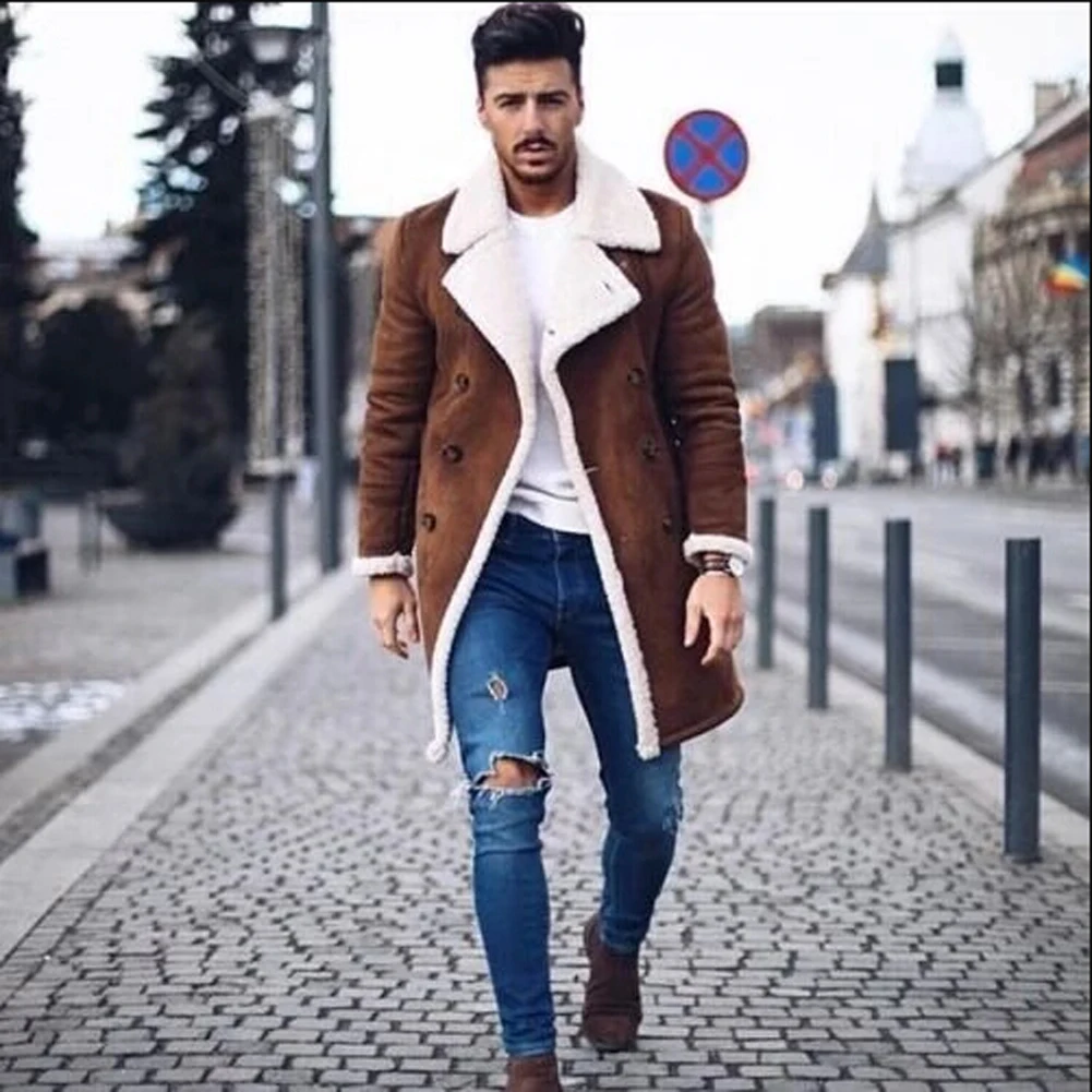 Hirigin Winter Men Casual Birtish Style Faux Fur Lapel Long Puffy Jacket Long Thicken Parka Lot Warm Coat Hirigin Winter Men Casual Birtish Style Faux Fur Lapel Long Puffy Jacket Long Thicken Parka Lot Warm Coat