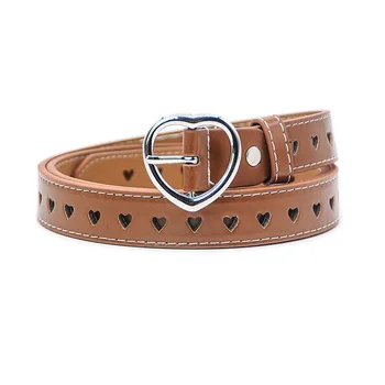 

Fashion Hollow out Women Waist Belt Leisure PU Leather Metal Buckle Heart Pin Belts For Ladies Black White Coffee Red