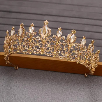 

2020 Bridal Tiaras and Crowns Hair Jewelry Champagne Gold Crystal Rhinestone Wedding Accessories Crown Queen Diadem Ornament