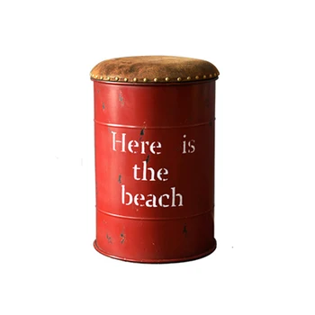 

Industrial style restaurant waiting chairs lounge bar red round stool iron oil barrel stool