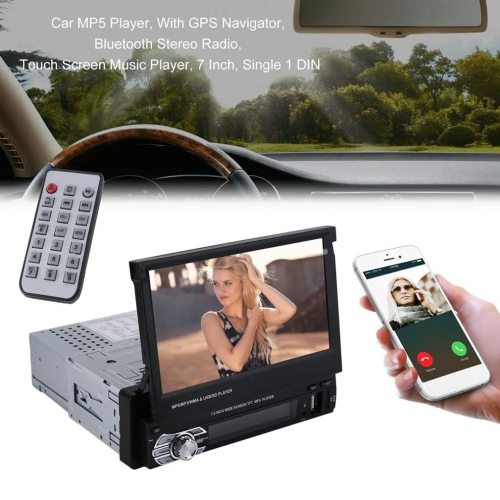 

Single 1 DIN Car MP5 Player With GPS Navigator 7 Inch Bluetooth Stereo Radio Touch Screen Music Player FM Radio