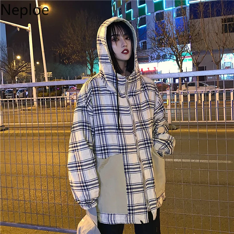 Neploe корейский с круглым вырезом и капюшоном свободный Chaqueta Mujer винтажный Harajuku стиль Лоскутная куртка Женская Осень Зима дамское пальто 46316