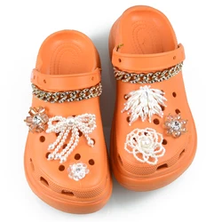 New Arrival 1 Pcs Rhinestone Croc Shoe Charms Pearl Flower Clog Shoes Decorations Large Huge Create Diamond Bracelet Accessories
