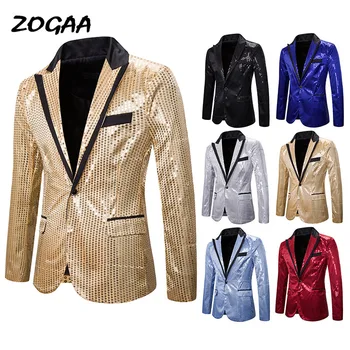 

ZOGAA Men's Shiny Metallic Shiny Decorative Suit Jacket Etiquette Host Blazer Men's Clothing Stage Wear