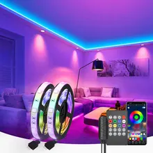 Bande lumineuse RGB 5050 avec micro intégré, contrôle par application, synchronisation de la musique, couleurs changeantes, Flexible, dc 12v, 5/10/15M
