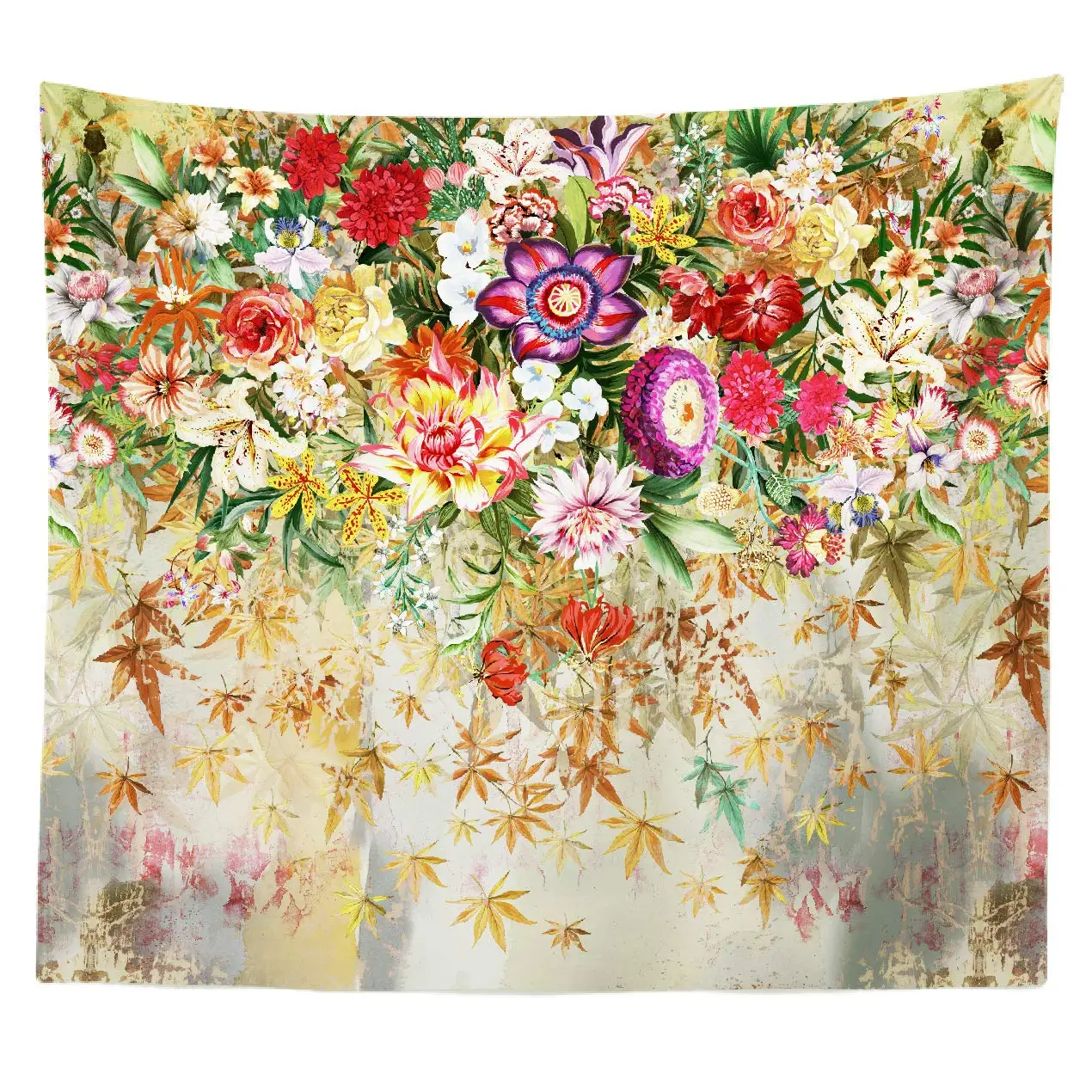 

Original Design Art Print Tapestry Wall Hanging Wild Flowers and Leaves