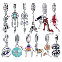  bamoer 925 Sterling Silver Zircon Heart-shaped Hanging Bear Air Balloon Bead Fit 3mm Bracelets Charm Dangle DIY Jewelry 