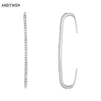 

ANDYWEN 925 Sterling Silver Handmade Luxury Ear Bar Long Ear Cuff Pave Crystals Earcuff Earring European Female Women Accessory