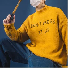 UYUK2019 Autumn And Winter New Loose Casual Fashion Trend Round Neck Solid Color Letter Embroidery Men's Knitted Sweater Hombre UYUK2019 Autumn And Winter New Loose Casual Fashion Trend Round Neck Solid Color Letter Embroidery Men's Knitted Sweater Hombre