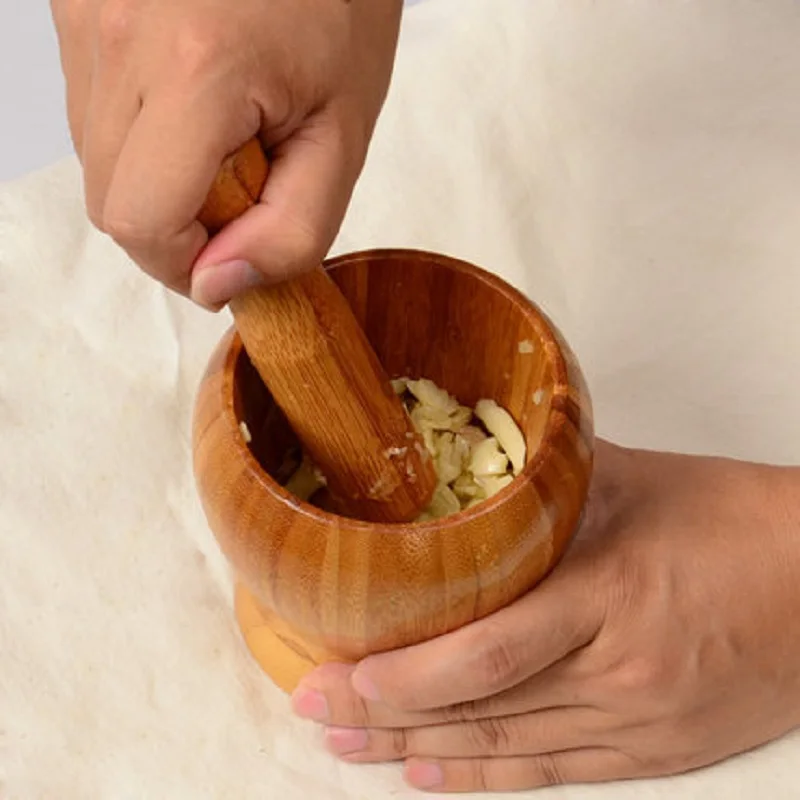 Garlic Grinder Natural Solid Wood Bowl Environmental Kitchen Utensil