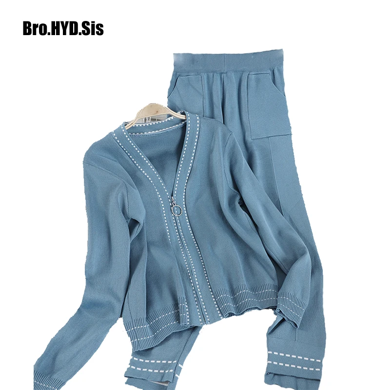 

Japanese Style Fashion Knitted Women Two Piece Set Long Sleeve Cardigan & Pants 2020 Spring Autumn Knit Tracksuit Woman Clothing