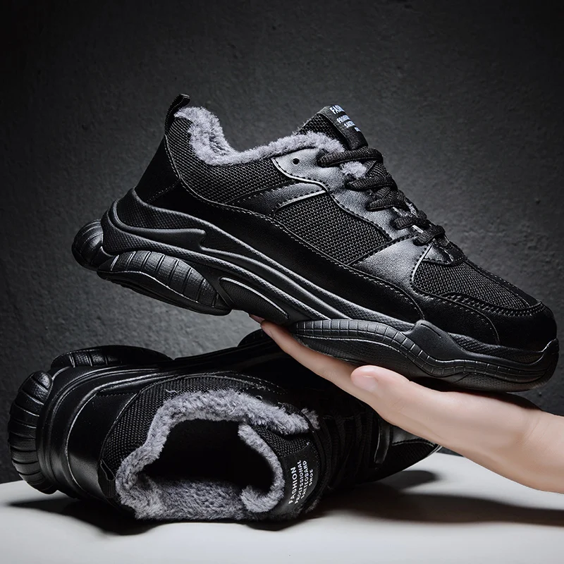 Мужские теплые кроссовки на шнуровке черные теннисные для взрослых повседневная