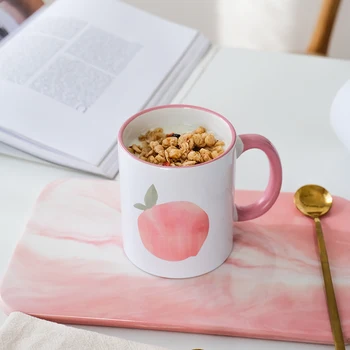 

Pink Cute Girl Mug Creative Hand Painted Ceramic Mug with Handle Student Taza Desayuno Breakfast Home Hot Water Mug MM60MKB