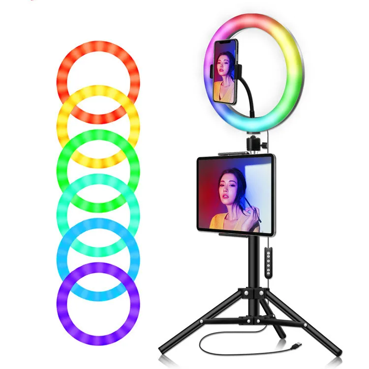 Светодиодный кольцевой светильник RGB 10 дюймов с триподом приглушаемая кольцевая