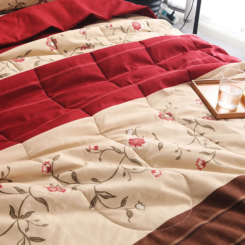 3Pcs Striped Queen Comforter Sets Ethnic Retro Air Conditioner Quilt Set Floral Printed Luxury Coverlet with Pillowcase