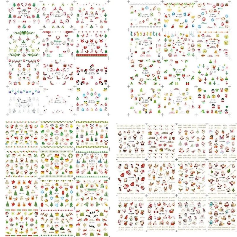 12 листов, Рождество, 3D, сделай сам, наклейки для ногтей, милый мультфильм, снежинка, снеговик, тату, маникюр, украшение, самоклеющиеся