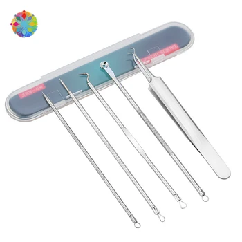 

4/5Pcs Stainless Steel Face Blackhead Extractor Pimple Remover Acne Needles Black Dot Pore Clean Tools Set