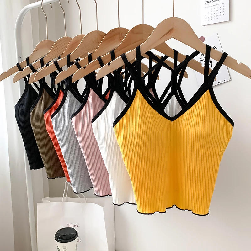 

Pearl Diary Women Padded Crop Tops Femme Lingerie Underwear Tops Bandage Spagetti Bra Soft Safety Straps Camis Top For Women