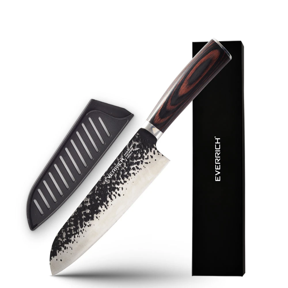 Нож еверрич " Santoku, Профессиональный кухонный нож для шеф-повара, черное лезвие с узором молотков, японские 5CR15MOV высокоуглеродные ножи