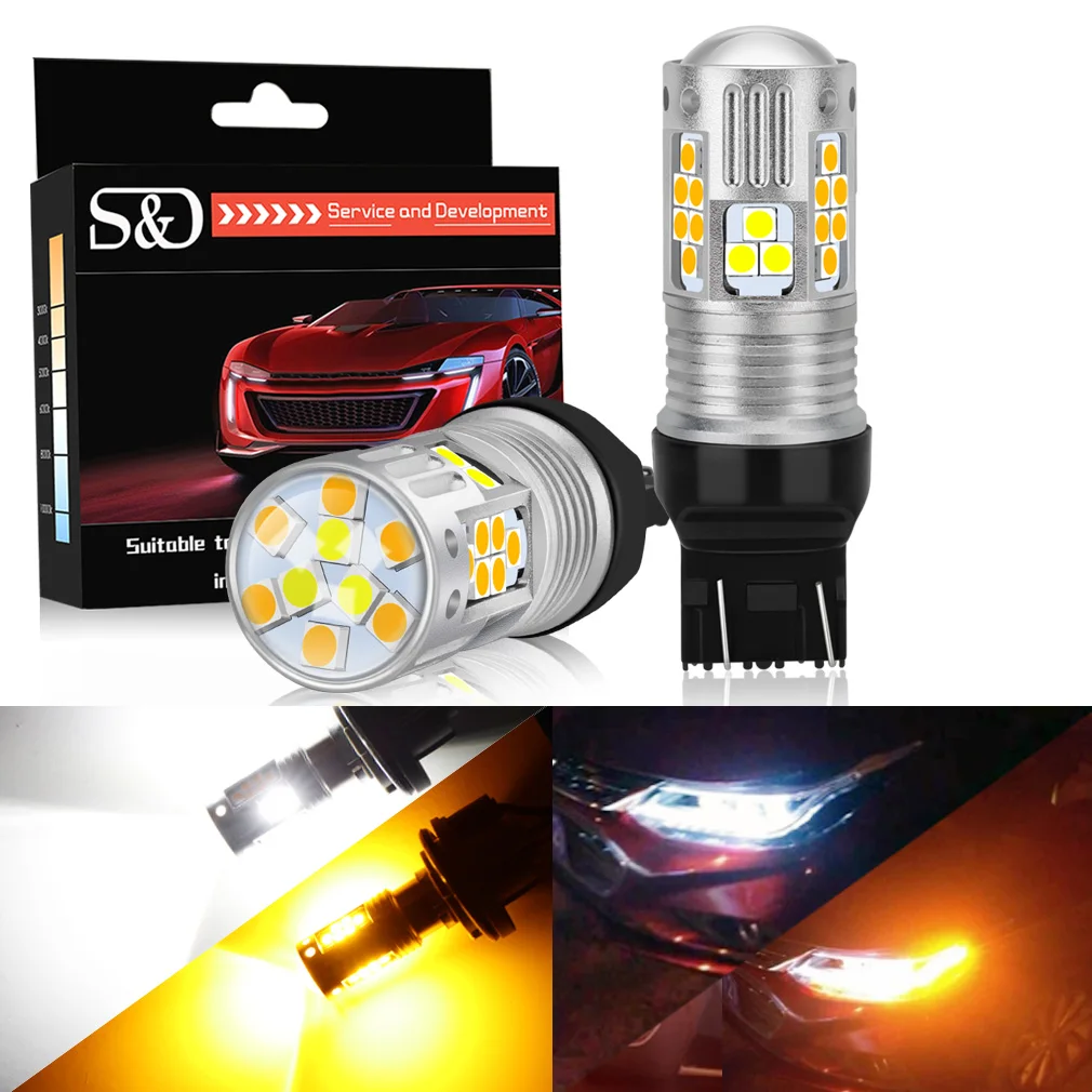 

2PCS Switchback LED Car Light T20 Led Bulb For Turn Signal / DRL 7443 W21/5W 1157 BAY15D P21/5W T25 3157 P27/7W Amber White Lamp