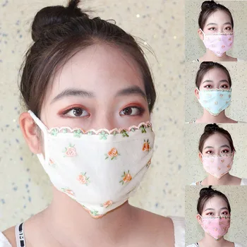 

1pc Fashion Women Floral Printed Sunscreen Lace Mask Breathable Embroidery Lady's PM 2.5 Dustproof Mouth-muffle