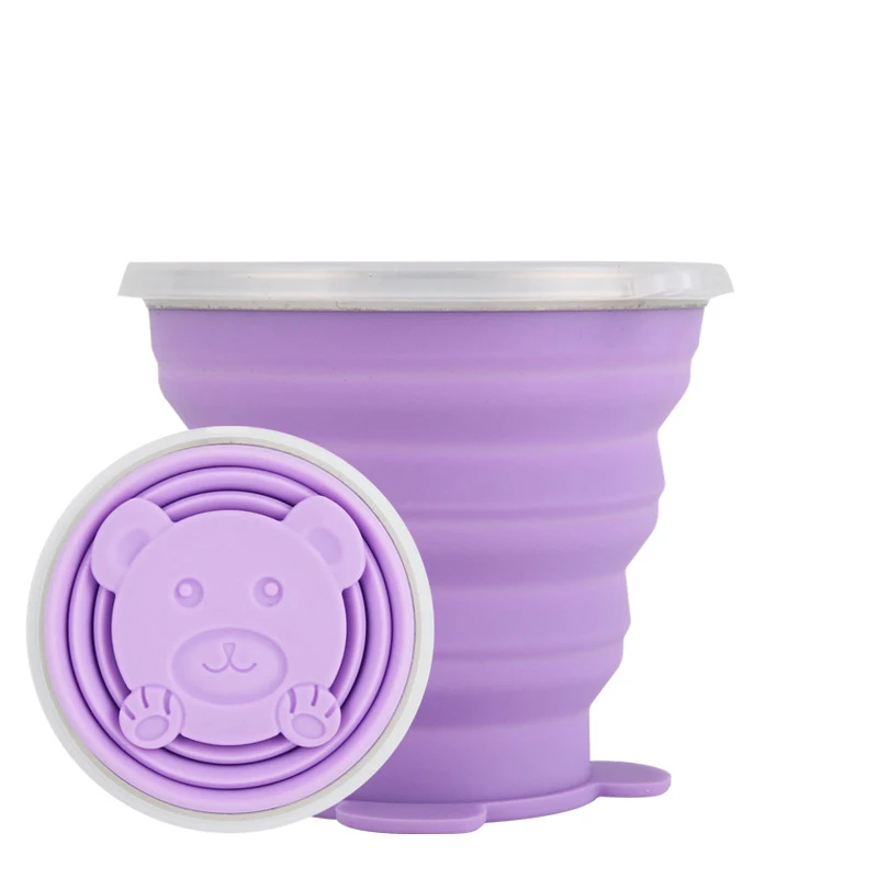 bear purple 180 мл расширяемая силиконовая складная чашка для путешествий силиконовая складная чашка для кемпинга С Пылезащитным покрытием крышки чашки для питья на открытом воздухе - Цвет: bear purple