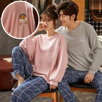 

Fall on The New Lovers Pajamas Autumn Pure Cotton Long Sleeve Female Winter Man Leisurewear Suit Pijama Masculino Pyjama Femme