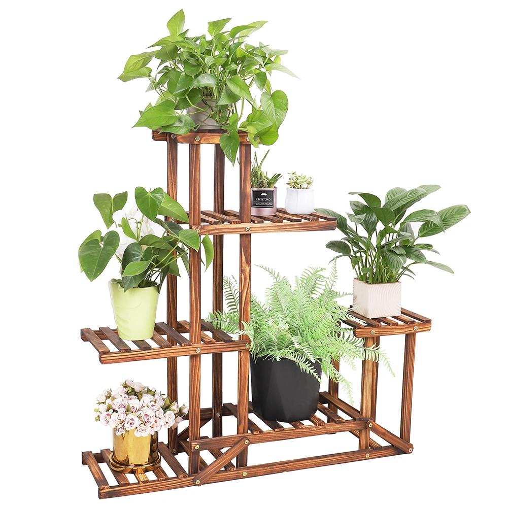 6 Tiered Wood Plant Flower Stand Shelf Planter Pots Shelves Rack Holder Display for Multiple Plants Indoor Outdoor Garden Patio — view 2