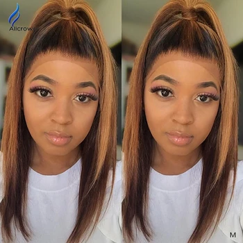 

ALICROWN Highlight Ombre 13x6 Lace Front Human Hair Wigs Bob Straight Lace Front Wigs Colored For Black Women 130 150 density