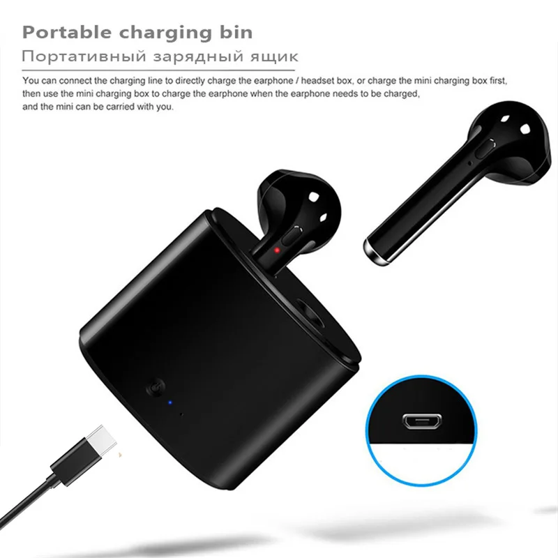 Беспроводные наушники i7s Tws Bluetooth Air вкладыши гарнитура с зарядным боксом для iPhone