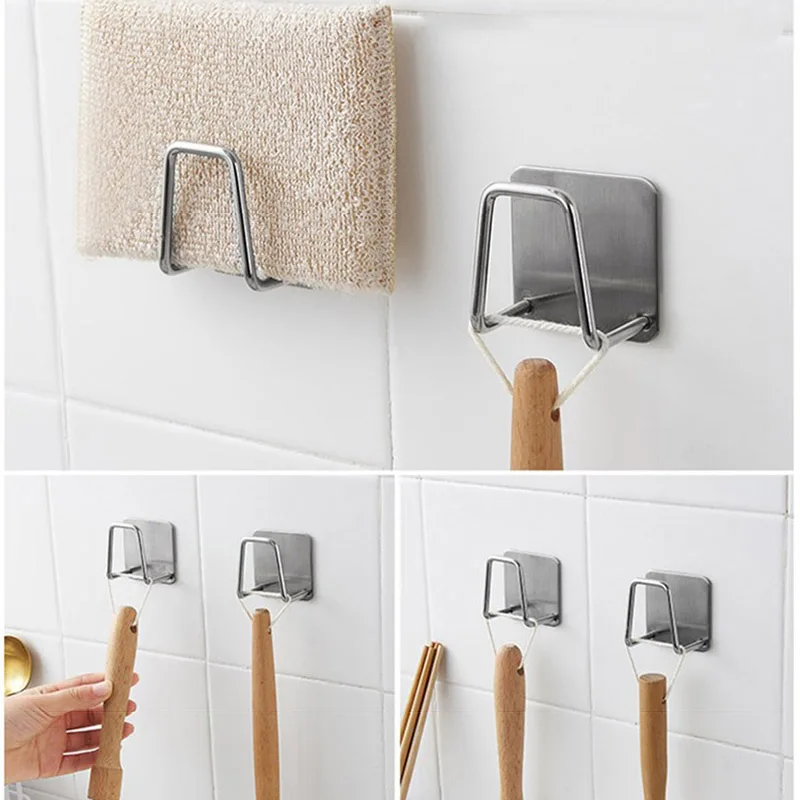 

Stainless Steel Kitchen Sponges Holder Self Adhesive Sink Drain Drying Rack Wall Hooks Storage Organizer Kitchen Accessories