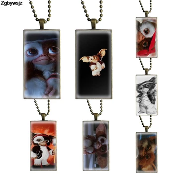 

For Girls Best Gift Gizmo Rambo Steel Color Glass Cabochon With Rectangle Shaped Pendant Choker Necklace