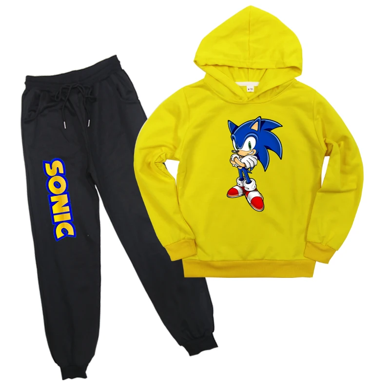 Sonic The Hedgehog/толстовка, брючный костюм, детская хлопковая толстовка с капюшоном для мальчиков и девочек, пуловер толстовка с капюшоном, спортивная одежда, топы для детей - Цвет: Цвет: желтый