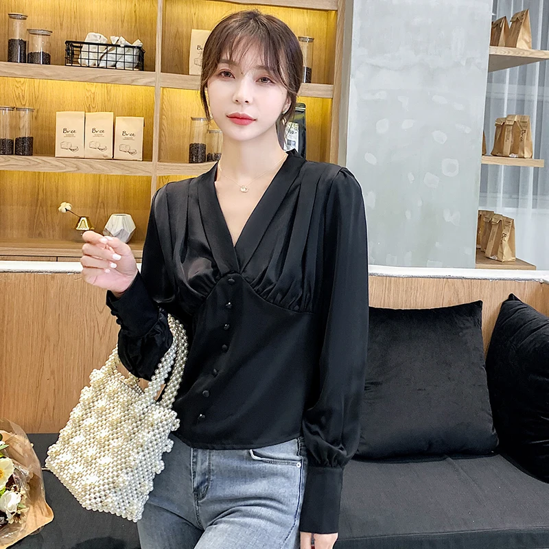 Корейские модные шелковые женские блузки атласные женские топы и женские блузки больших размеров офисные женские блузы Femininas Elegante