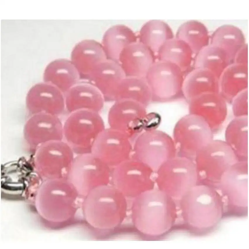 Круглое ожерелье с розовыми мексиканскими опалами 10 мм класс AAA 18 дюймов|Цепочки|