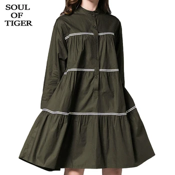 

SOUL OF TIGER New 2020 Fashion Spring Ladies Cotton Striped Dresses Womens Loose Casual Dress Oversized Female Elegant Vestidos