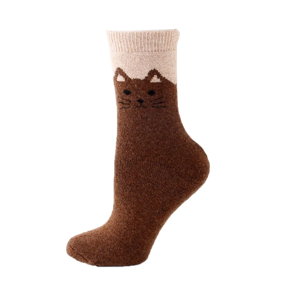 1 пара, женские носки, длинные хлопковые носки, животный принт с милой кошкой, женские зимние носки, medias sexy muslo secsualone beele - Цвет: Coffee