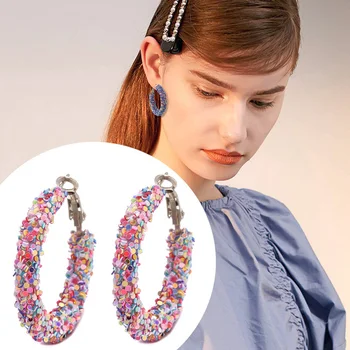 

Match-Right 2020 New Fashion Hoop Earrings for Women Bling Bling Glitter Sequins Round Statement Earrings Jewelry Brincos SP1041