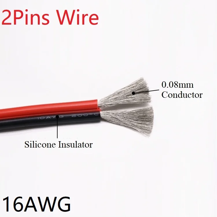 Силиконовый резиновый 2 штифта провод 16AWG сверхмягкий изолированный