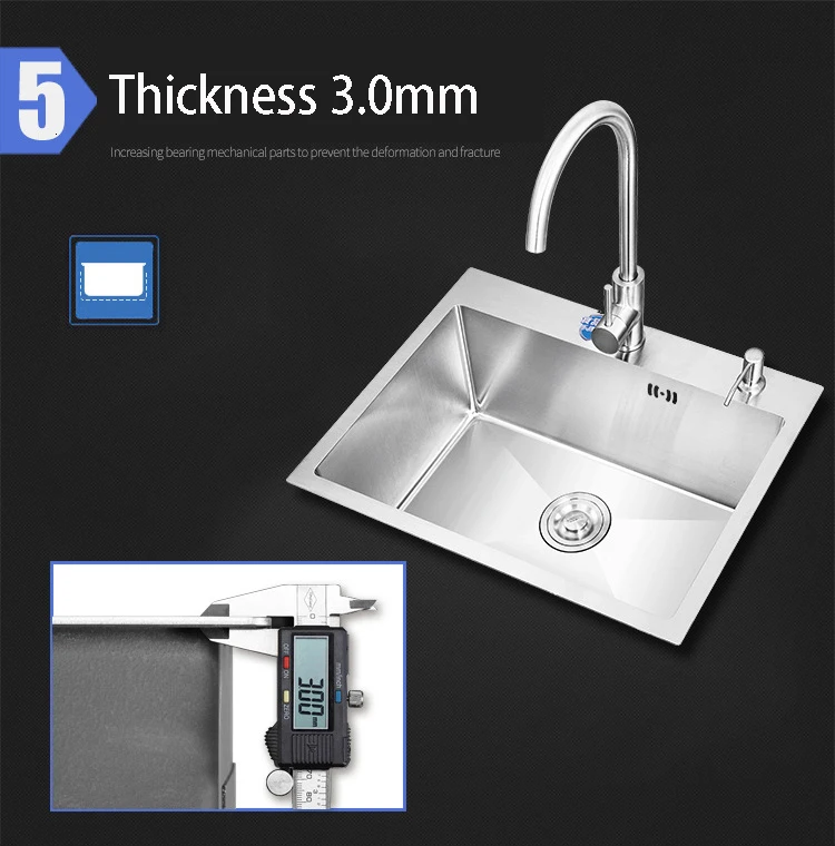Kitchen sink, a bowl above the udermount assembly table or unit, hand washed, non sewn, 304 stainless steel kitchen sinks