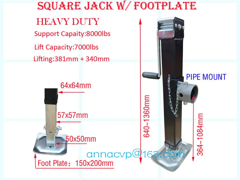 square pipe mount jack trailer jack jockey wheel 7000lbs (1)