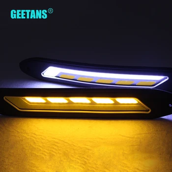

2X Flexible Waterproof White and Yellow Car Head Light LED Daytime Running Lights DRL Fog Lights With Turn Signal Light COB CJ