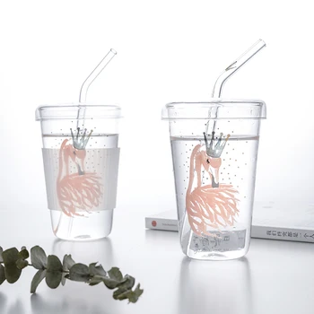 

Nordic creative heat-resistant glass cup gold coffee cup black tea summer juice drink cup with cover and straw