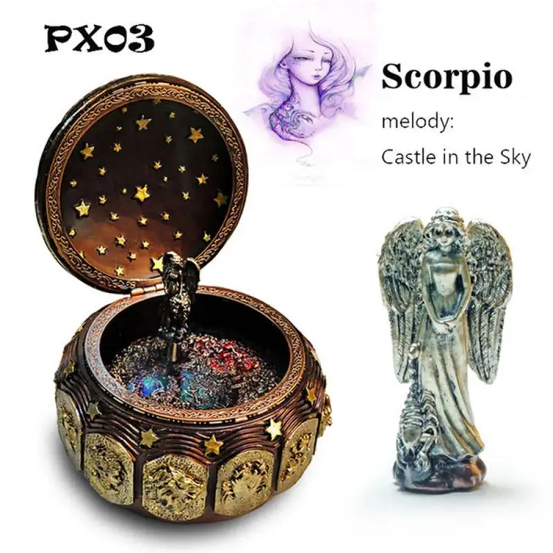 Zodiac 12 Signs Music Box Retro 12 Constellation Musical Boxes Sun God Antique Gift Box For Girls Valentine's Day Birthday Gifts