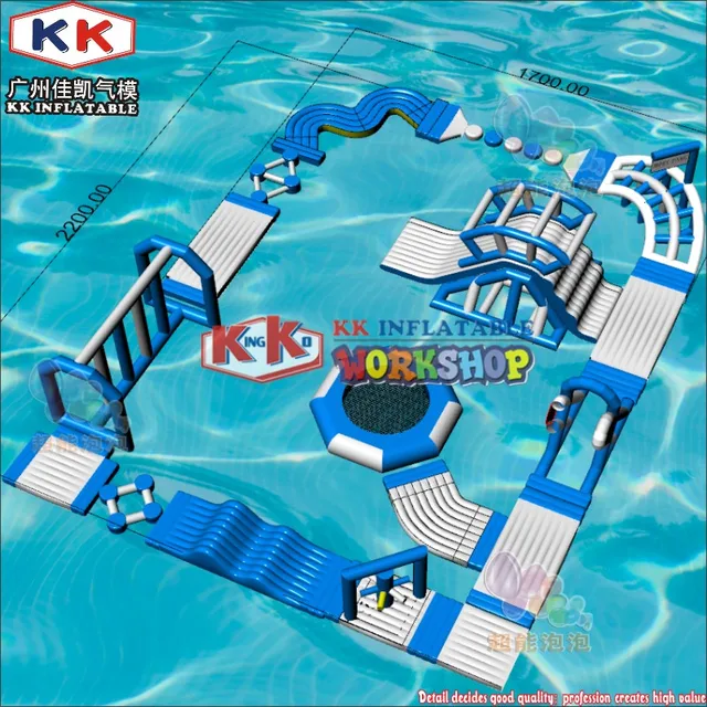 Outdoor ocean sea water/Frame pool water play blue & white color inflatable floating waterpark 1