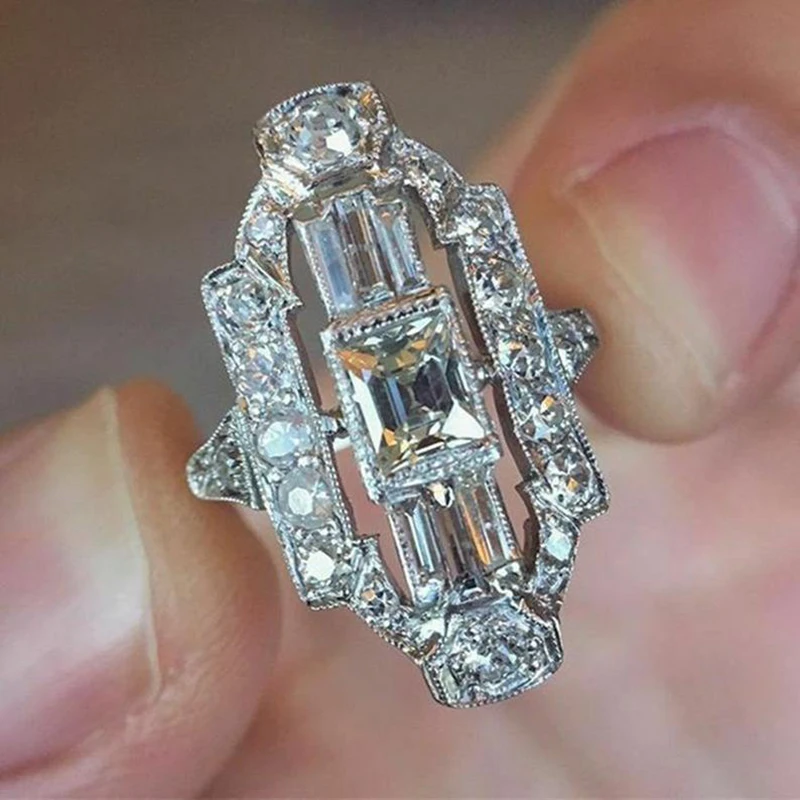 Wedding Rings for Women Huitan Geometric Shape Full Paved Crystal Cubic Zirconia Fashion Party Jewelry
